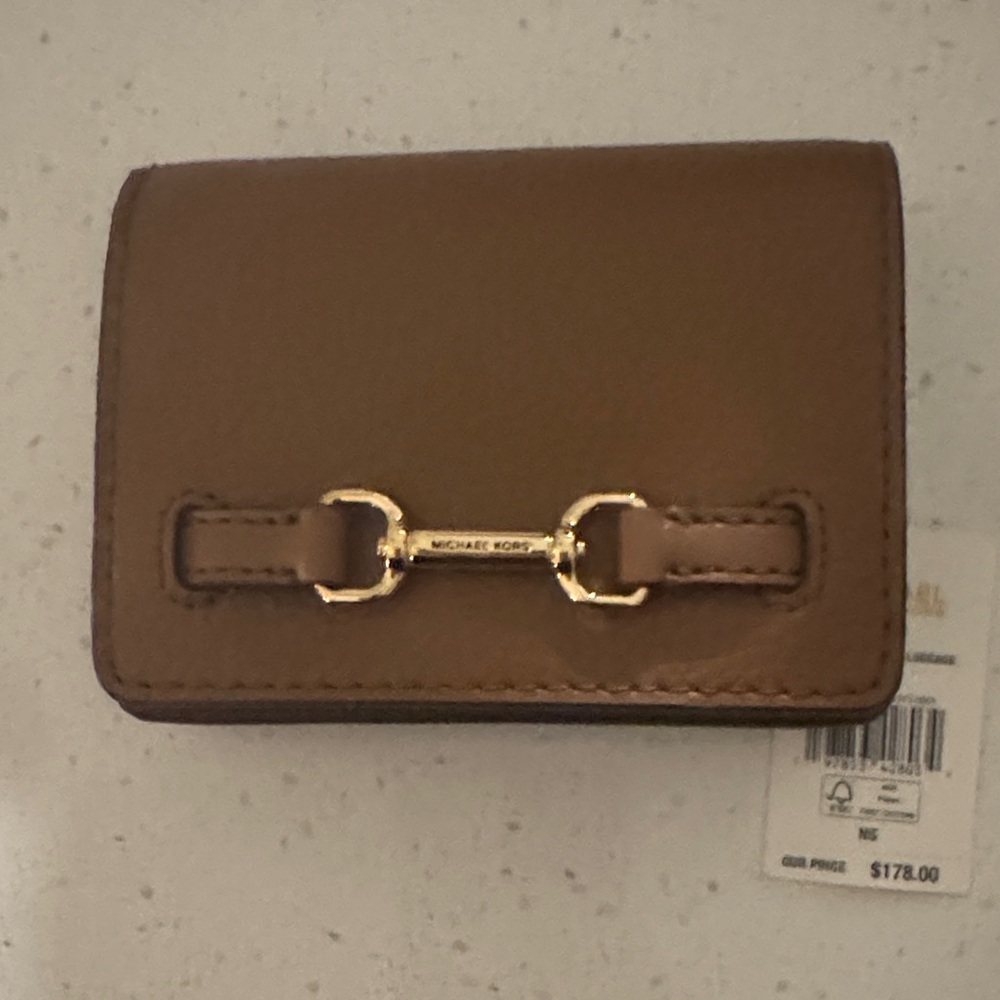 Michael Kors Tan Leather Card Holder with Gold Tone Hardware